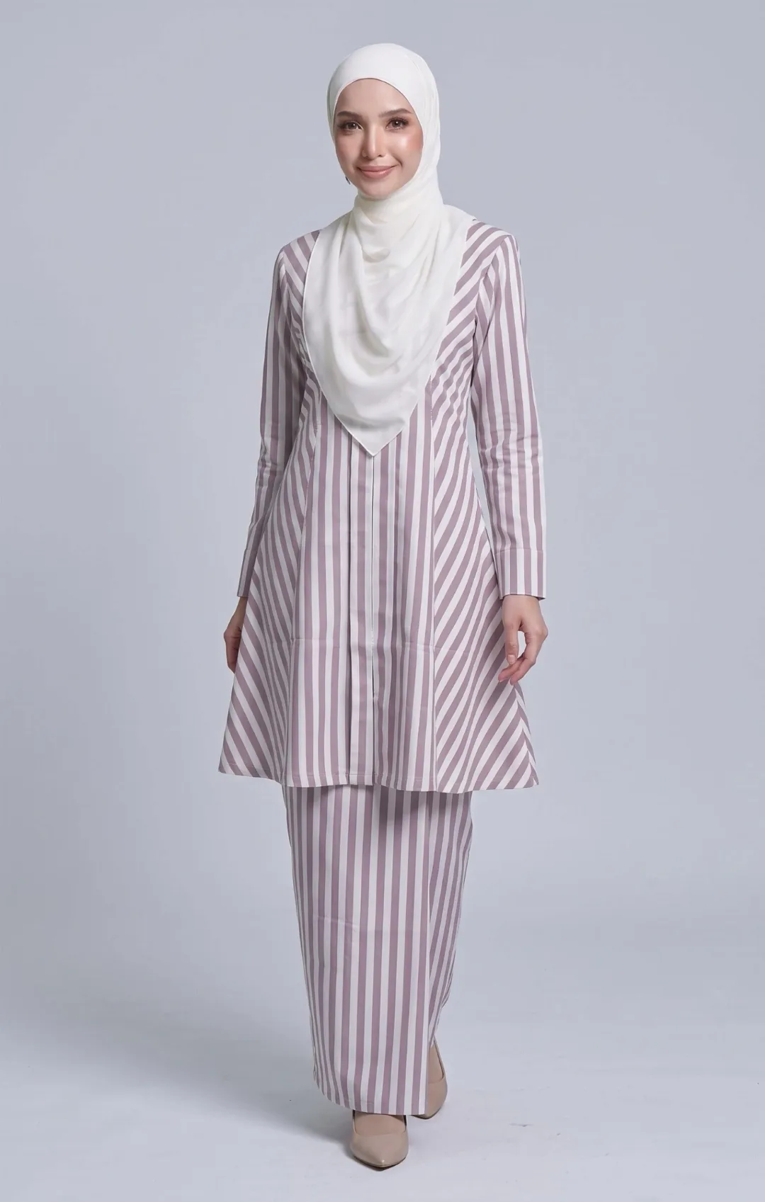 Ryma Baju kebarung Stripe | Dusty Pink