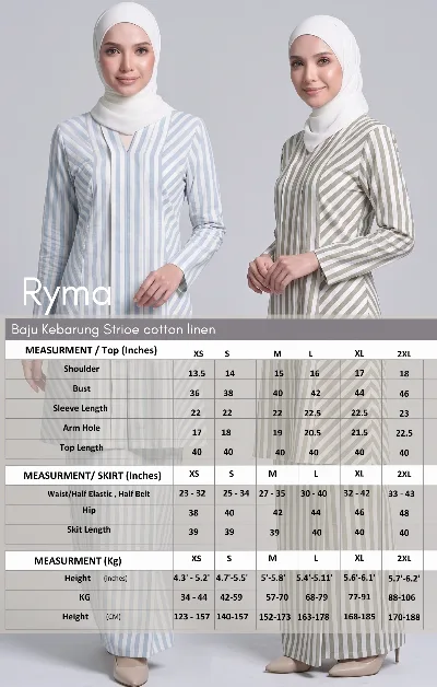 Ryma Baju kebarung Stripe | Dusty Pink