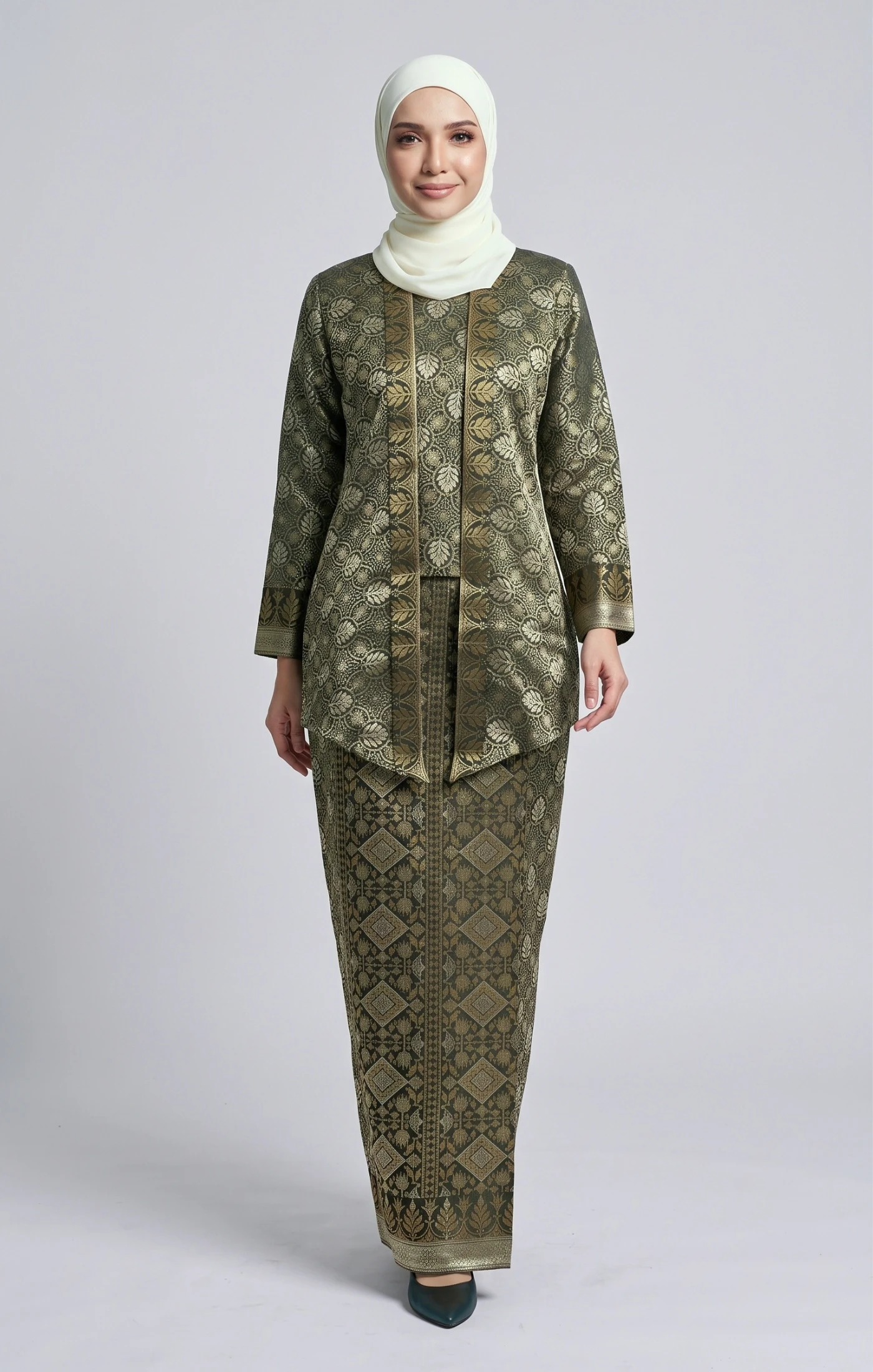 TUN TEJA BAJU KEBAYA KUTUBARU BROCADE | EMERALD GREEN GOLD