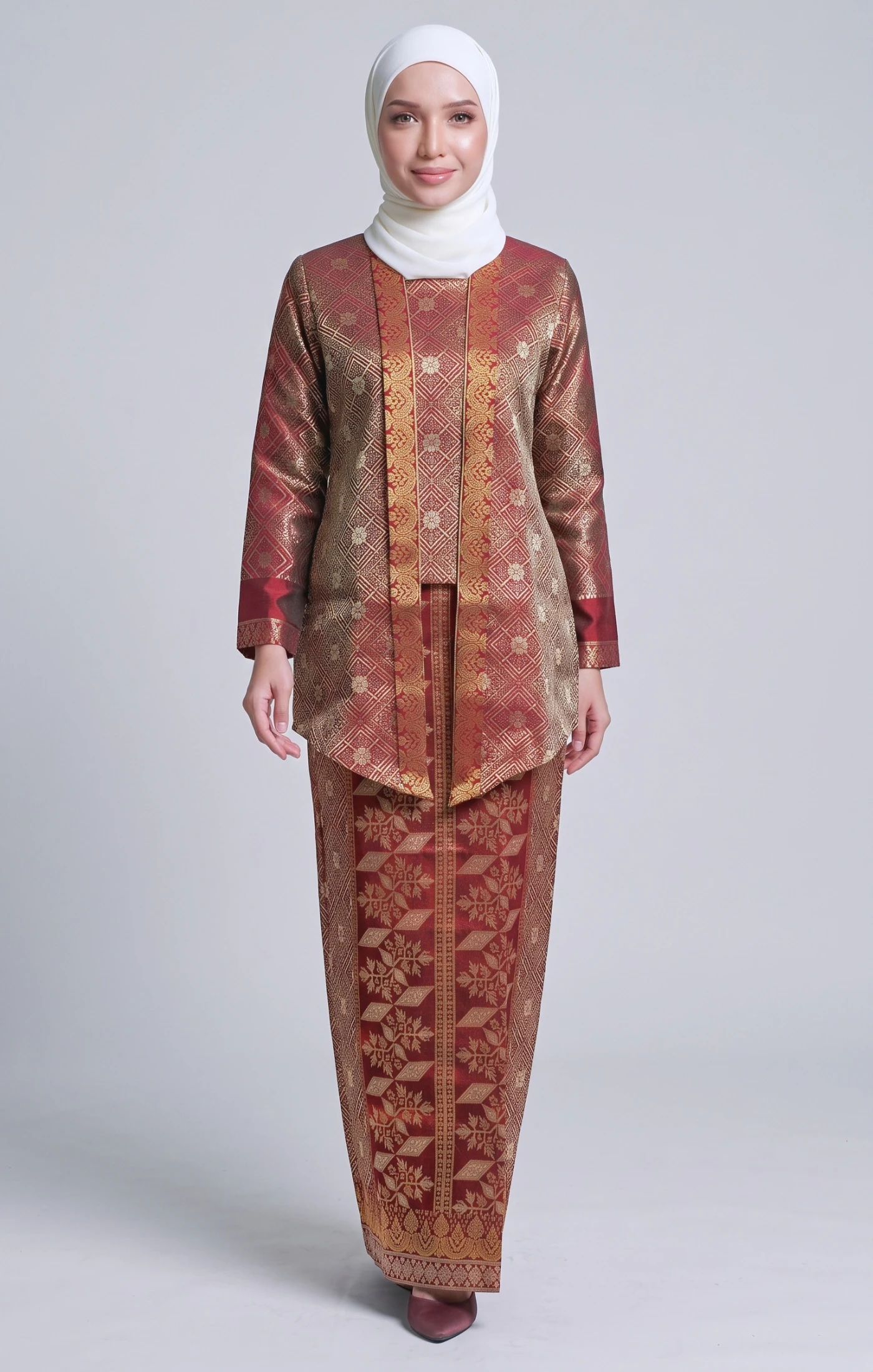 TUN TEJA BAJU KEBAYA KUTUBARU BROCADE | MAROON GOLD