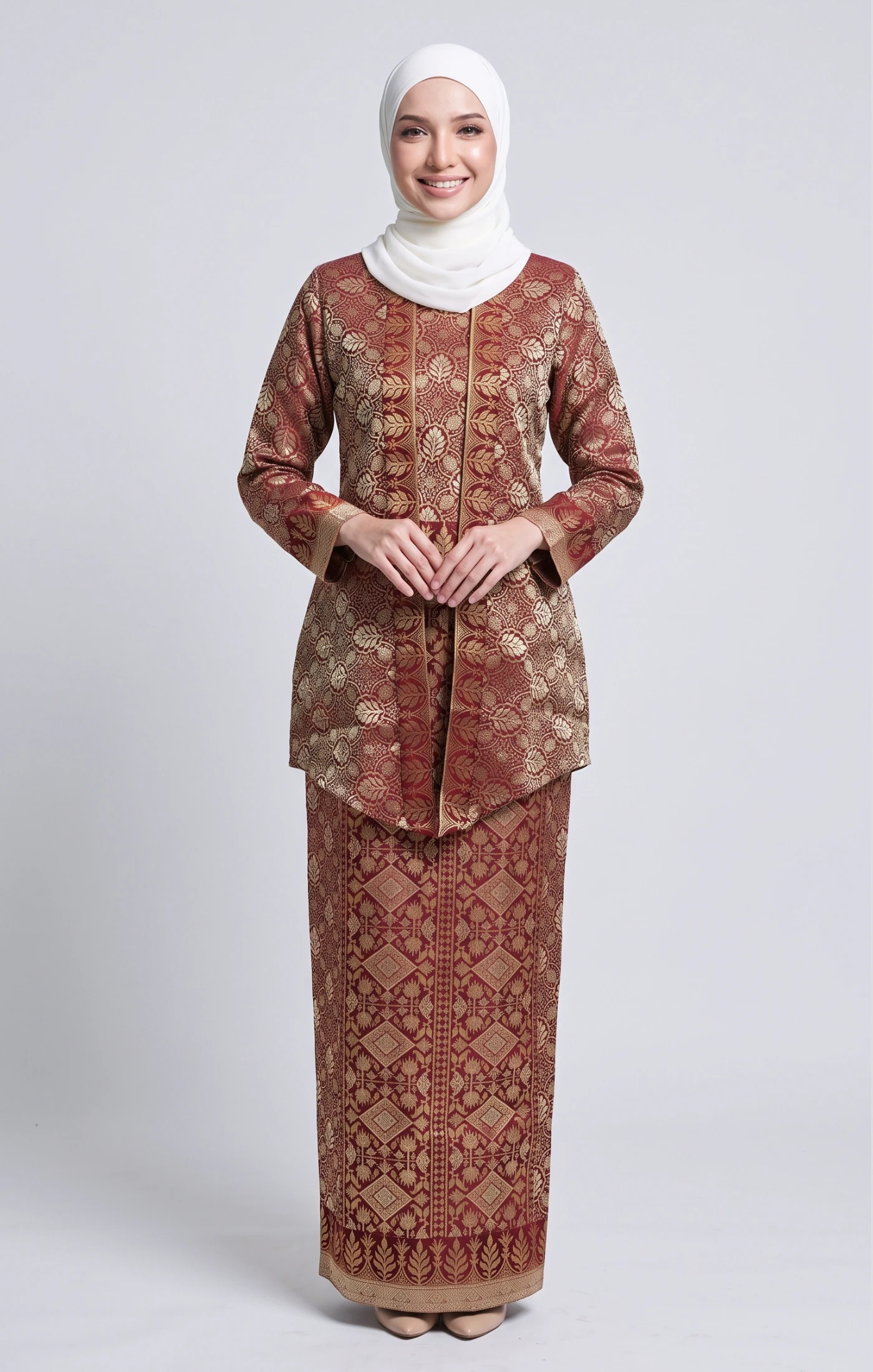 TUN TEJA BAJU KEBAYA KUTUBARU BROCADE | MAROON ORCHID
