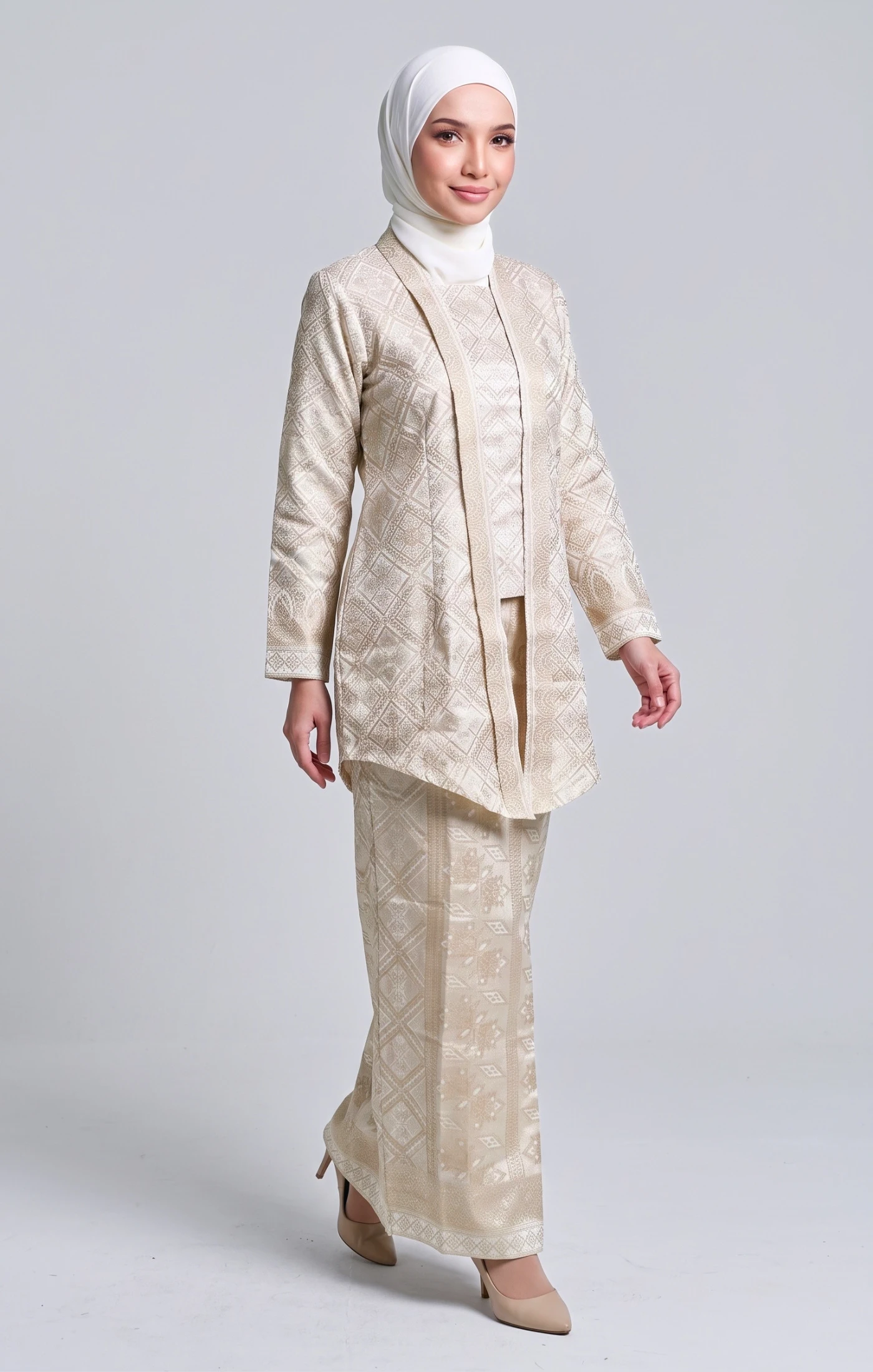 TUN TEJA BAJU KEBAYA KUTUBARU BROCADE | WHITE ORCHID