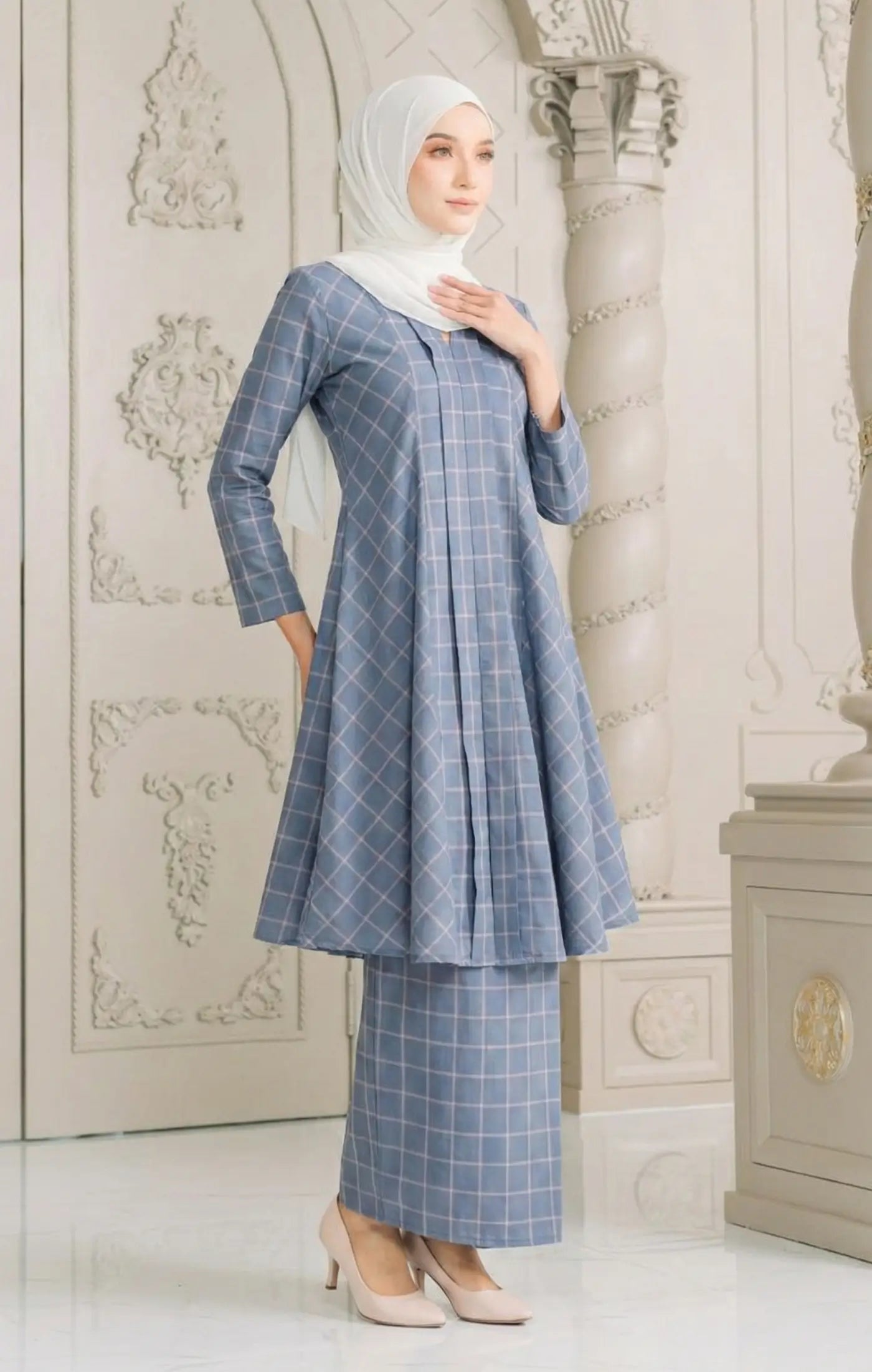 ARUNA KEBARUNG LINEN | ASH BLUE CHECK D4-6