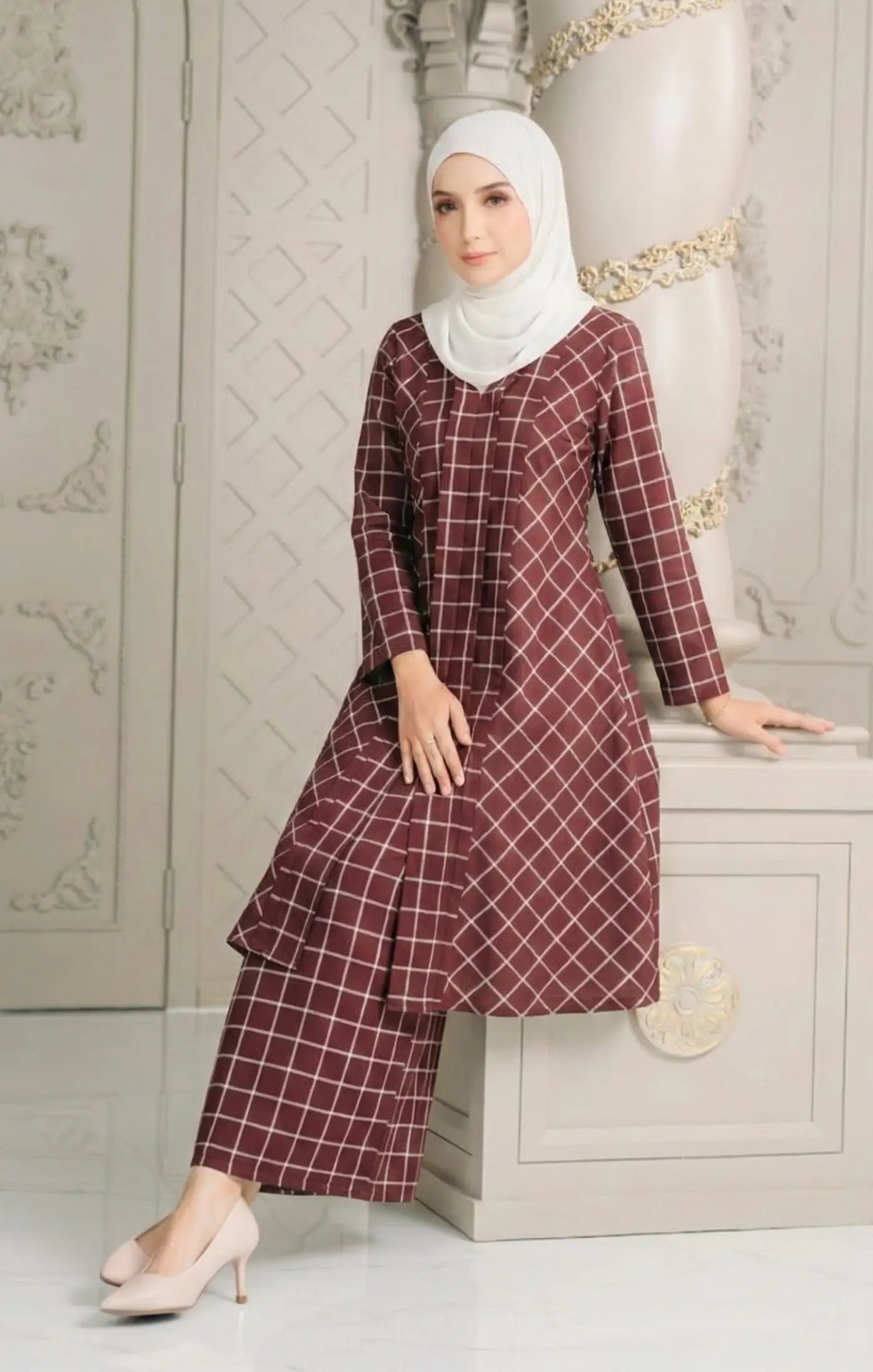 ARUNA KEBARUNG LINEN | MAROON CHECK D4-5